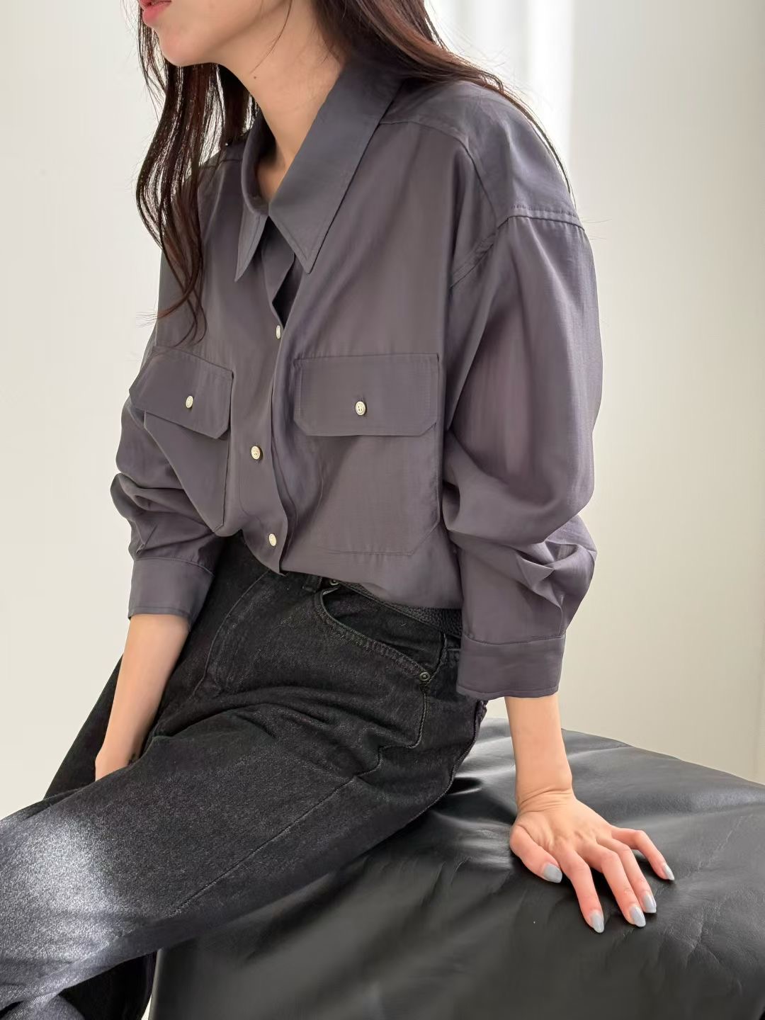 AMYGRACE韓國代購㊣女士新款25秋冬人氣推薦休閑襯衫蕾絲衫AMYGRACE襯衫/蕾絲衫圖色3