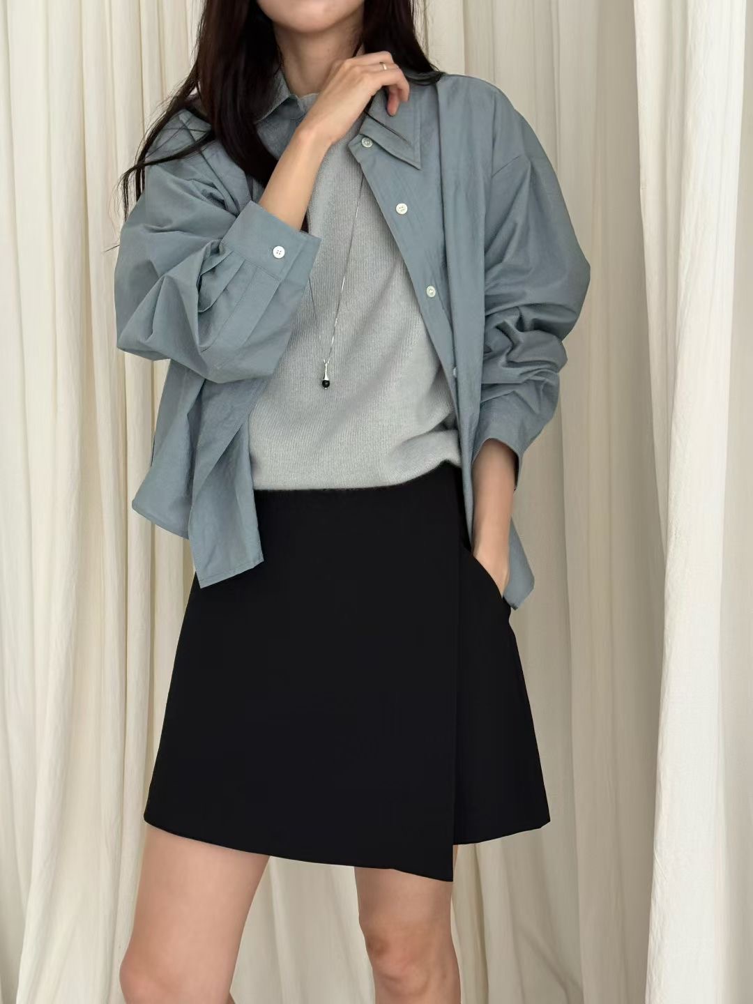 AMYGRACE韓國直郵㊣女裝新品時尚人氣職業推薦25秋冬休閑短裙AMYGRACE短裙圖色2