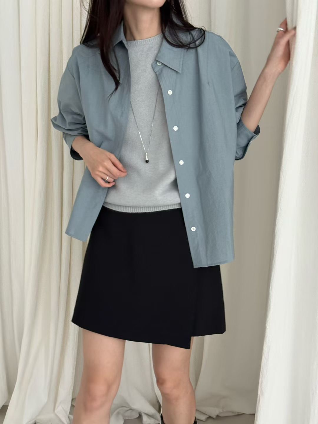 AMYGRACE韓國代購㊣女裝新款時尚休閑熱賣真品25秋冬襯衫蕾絲衫AMYGRACE襯衫/蕾絲衫圖色1