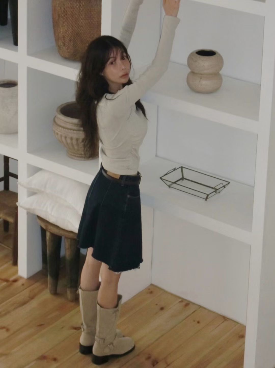 UNCOVER CUBE韓國代購㊣女裝新品熱賣時尚25秋冬職業推薦短裙LALAGIRL短裙