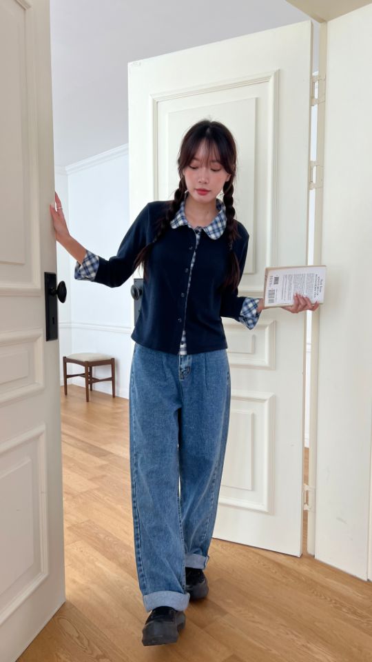 HEY/TO SEWING韓國代購㊣女裝新品職業時尚針織衫格紋開衫BY HEY/TO SEWING針織衫