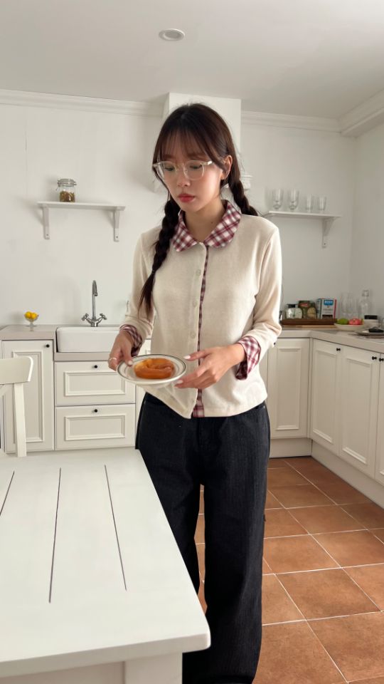 HEY/TO SEWING韓國代購㊣女裝新品職業時尚針織衫格紋開衫BY HEY/TO SEWING針織衫