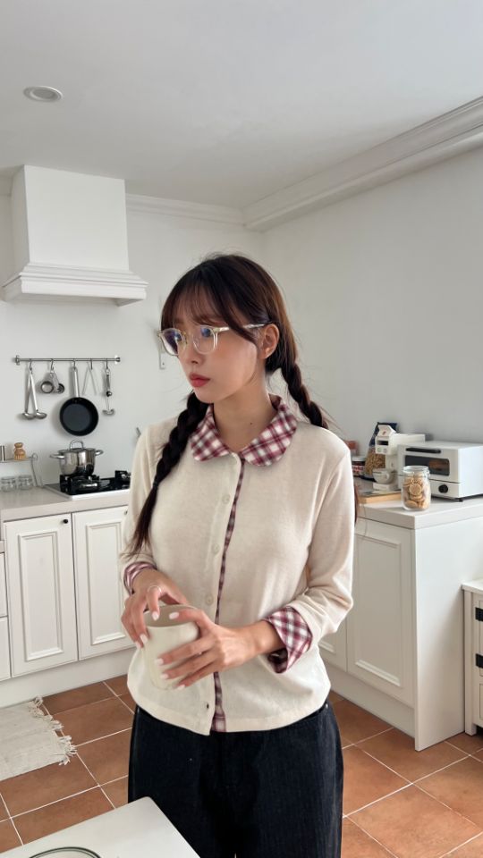 HEY/TO SEWING韓國代購㊣女裝新品職業時尚針織衫格紋開衫BY HEY/TO SEWING針織衫