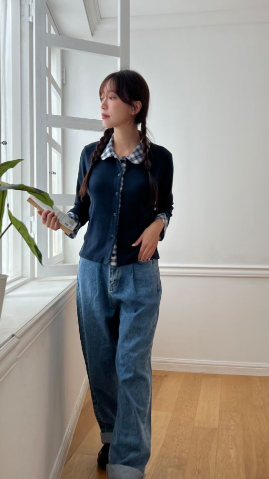 HEY/TO SEWING韓國代購㊣女裝新品職業時尚針織衫格紋開衫BY HEY/TO SEWING針織衫