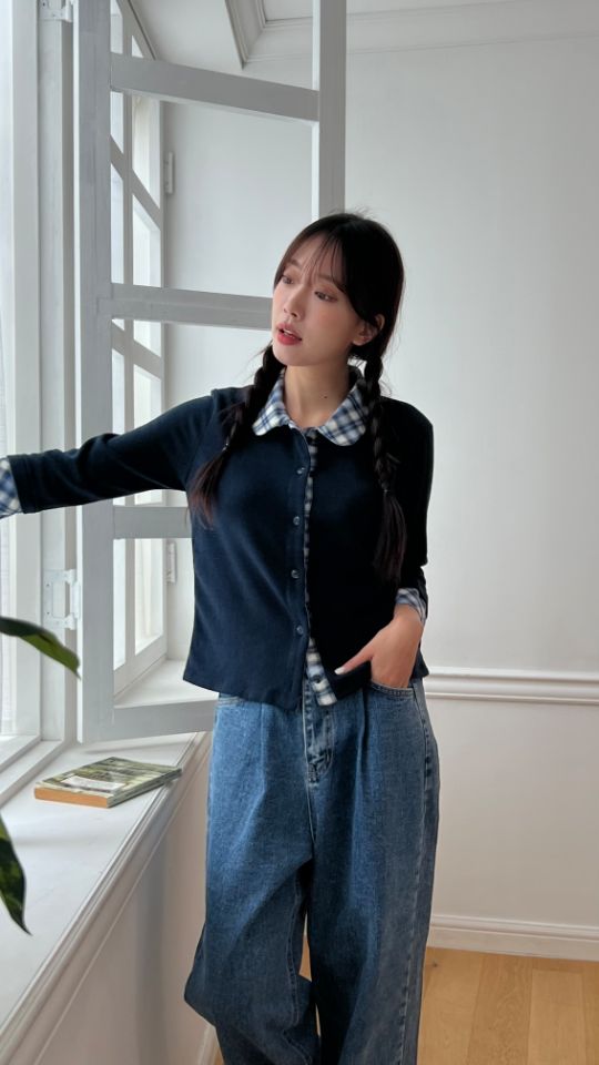 HEY/TO SEWING韓國代購㊣女裝新品職業時尚針織衫格紋開衫BY HEY/TO SEWING針織衫