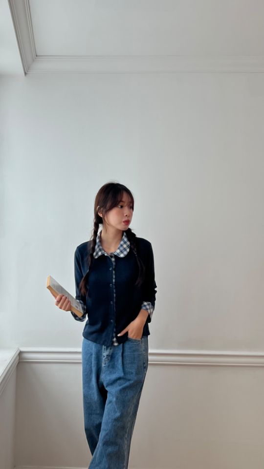 HEY/TO SEWING韓國代購㊣女裝新品職業時尚針織衫格紋開衫BY HEY/TO SEWING針織衫