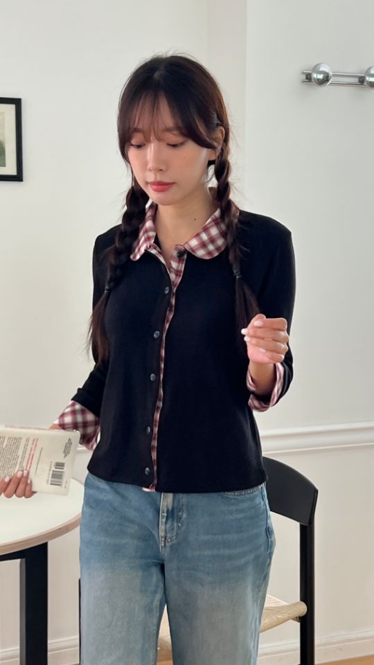 HEY/TO SEWING韓國代購㊣女裝新品職業時尚針織衫格紋開衫BY HEY/TO SEWING針織衫