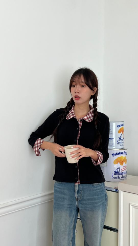 HEY/TO SEWING韓國代購㊣女裝新品職業時尚針織衫格紋開衫BY HEY/TO SEWING針織衫