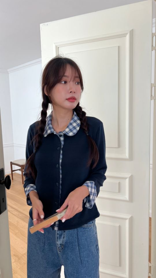 HEY/TO SEWING韓國代購㊣女裝新品職業時尚針織衫格紋開衫BY HEY/TO SEWING針織衫