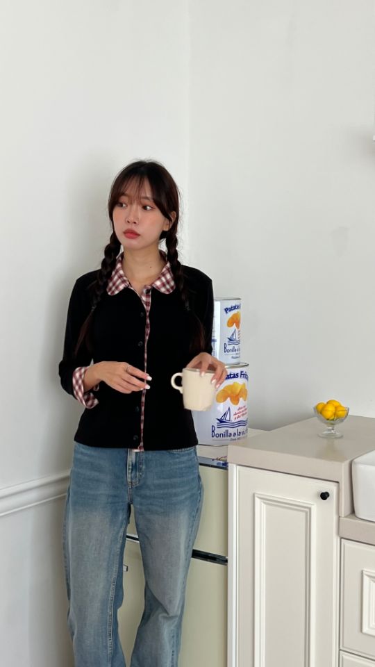 HEY/TO SEWING韓國代購㊣女裝新品職業時尚針織衫格紋開衫BY HEY/TO SEWING針織衫