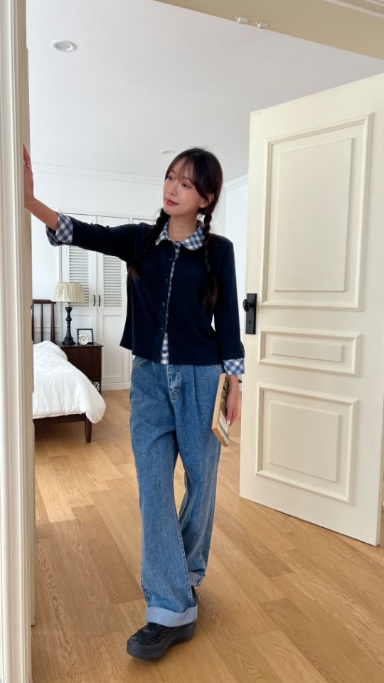 HEY/TO SEWING韓國代購㊣女裝新品職業時尚針織衫格紋開衫BY HEY/TO SEWING針織衫