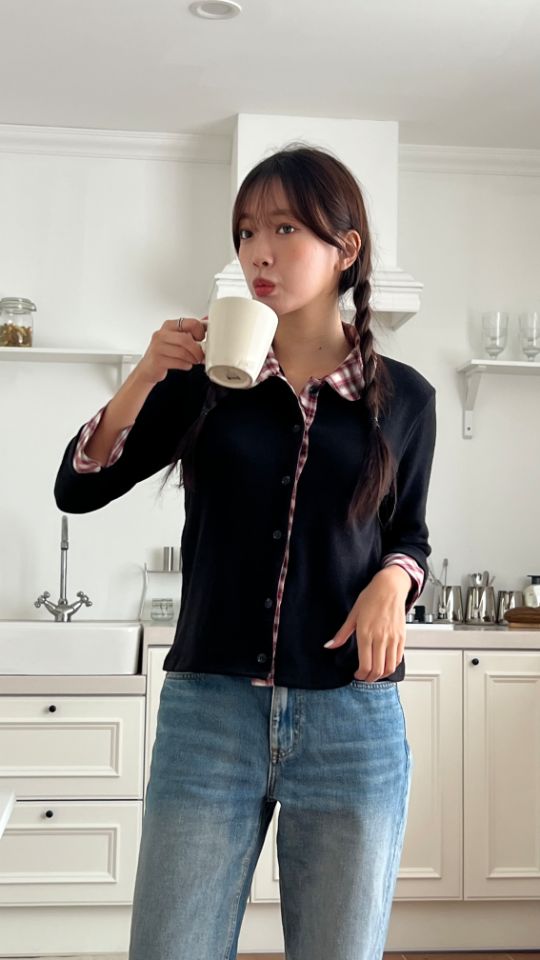 HEY/TO SEWING韓國代購㊣女裝新品職業時尚針織衫格紋開衫BY HEY/TO SEWING針織衫