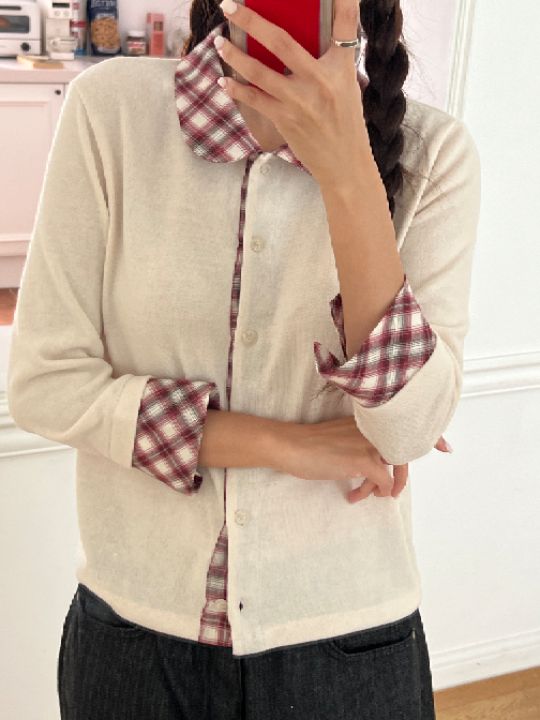 HEY/TO SEWING韓國代購㊣女裝新品職業時尚針織衫格紋開衫BY HEY/TO SEWING針織衫