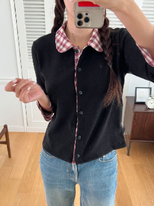 HEY/TO SEWING韓國代購㊣女裝新品職業時尚針織衫格紋開衫BY HEY/TO SEWING針織衫圖色3