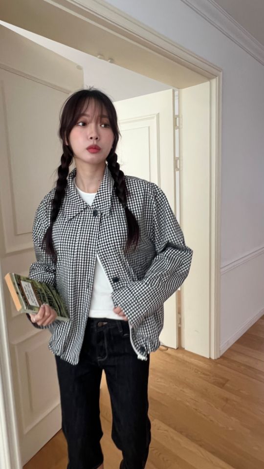 HEY/TO SEWING韓國直郵㊣女士新品25秋冬職業真品夾克格紋BY HEY/TO SEWING夾克