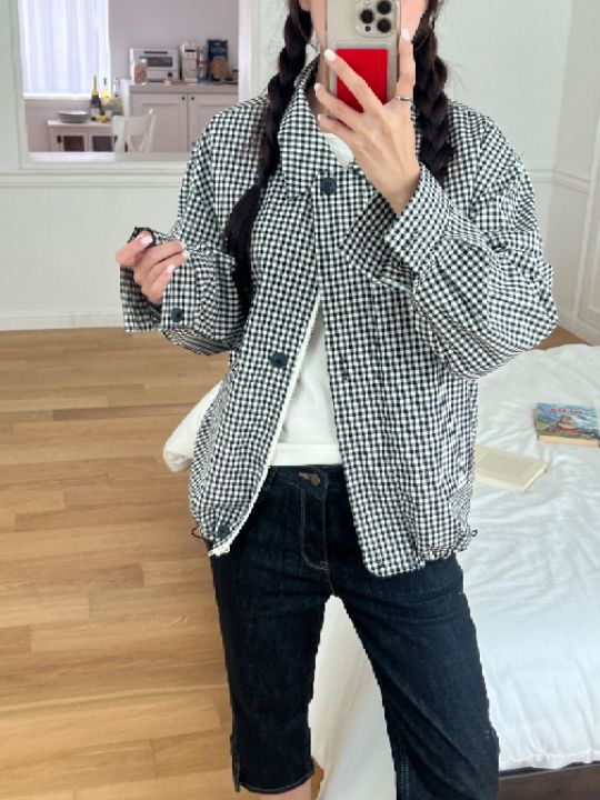 HEY/TO SEWING韓國直郵㊣女士新品25秋冬職業真品夾克格紋BY HEY/TO SEWING夾克