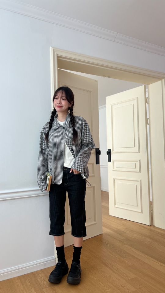 HEY/TO SEWING韓國直郵㊣女士新品25秋冬職業真品夾克格紋BY HEY/TO SEWING夾克