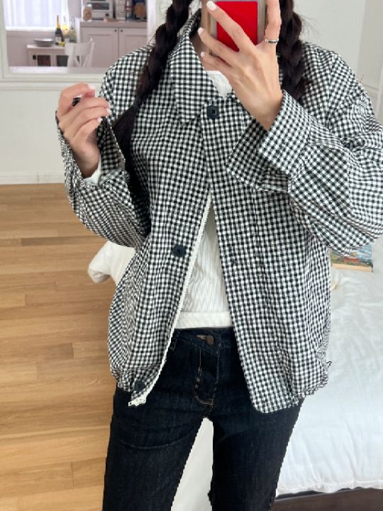 HEY/TO SEWING韓國直郵㊣女士新品25秋冬職業真品夾克格紋BY HEY/TO SEWING夾克