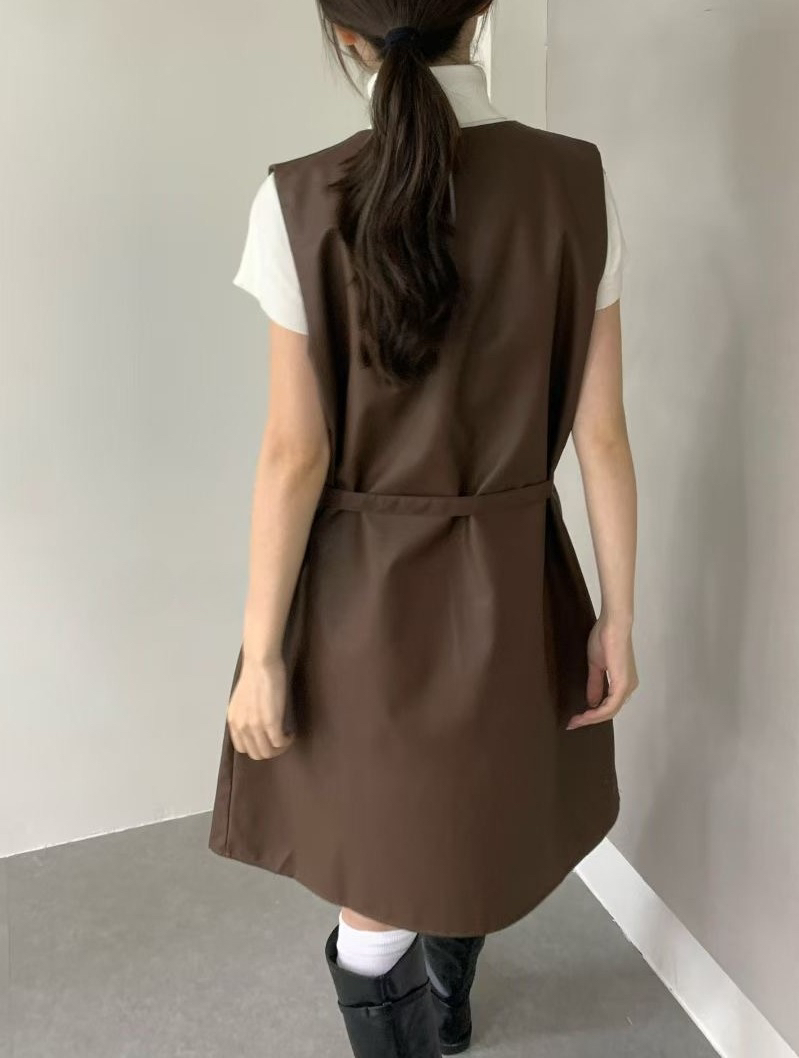 OLA韓國直郵㊣女士新品休閑推薦熱賣人氣職業25秋冬連衣裙皮革mellor/OLA連衣裙