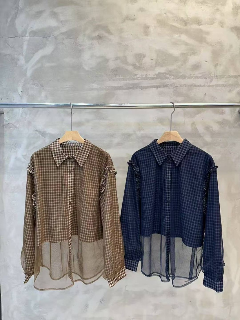 SIMPLE PARK/WMSTORY東大門㊣直郵女士新款真品襯衫蕾絲衫格紋褶皺SIMPLE PARK/WMSTORY襯衫/蕾絲衫