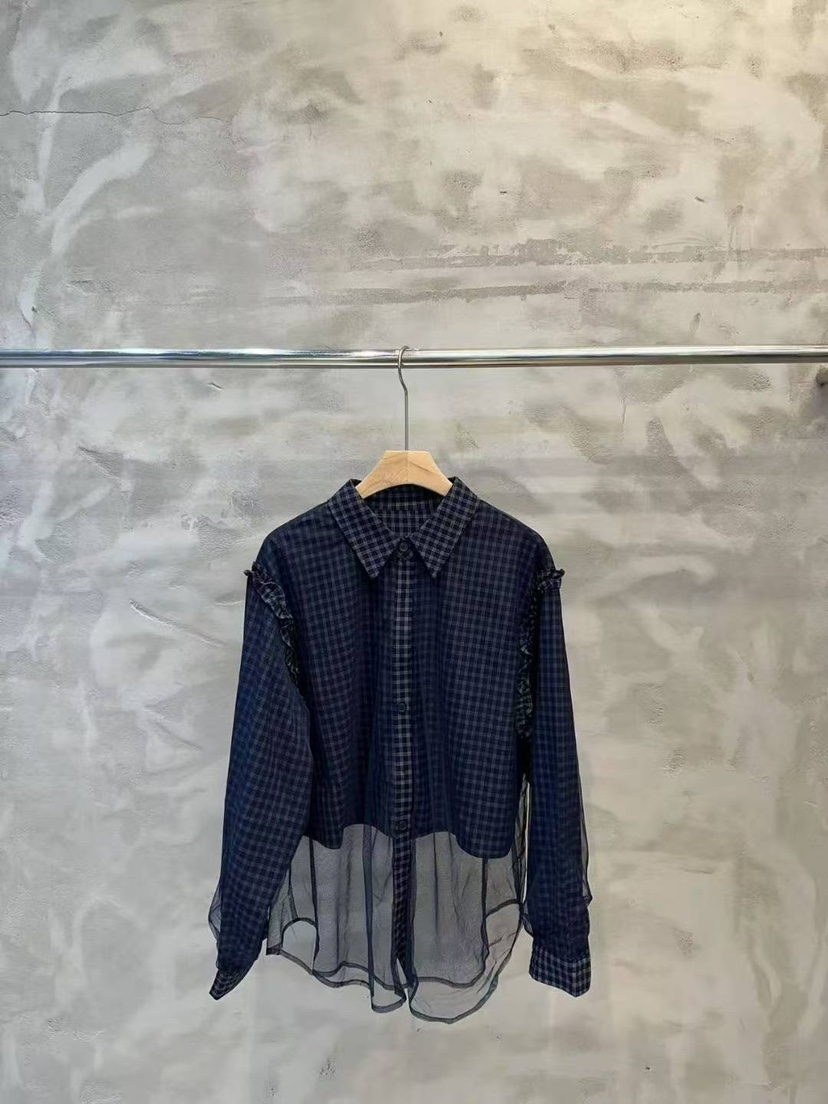 SIMPLE PARK/WMSTORY東大門㊣直郵女士新款真品襯衫蕾絲衫格紋褶皺SIMPLE PARK/WMSTORY襯衫/蕾絲衫