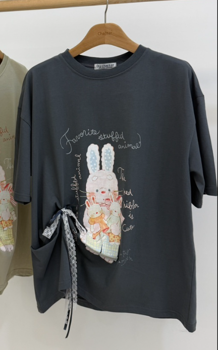 BY CHAPTER韓國直郵㊣女裝新品熱賣職業人氣T恤不含內搭兔子ChapterT恤圖色3