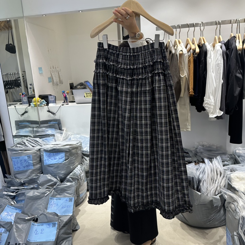 RICH SISTER東大門㊣代購女士新款25秋冬推薦熱賣長裙格紋RICH SISTER長裙