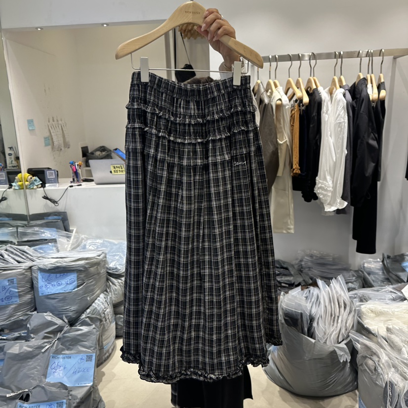 RICH SISTER東大門㊣代購女士新款25秋冬推薦熱賣長裙格紋RICH SISTER長裙