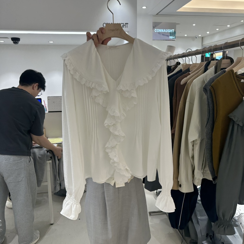 DAILYJUD韓國代購㊣女裝新品熱賣職業25秋冬休閑襯衫蕾絲衫DAILY JUD襯衫/蕾絲衫