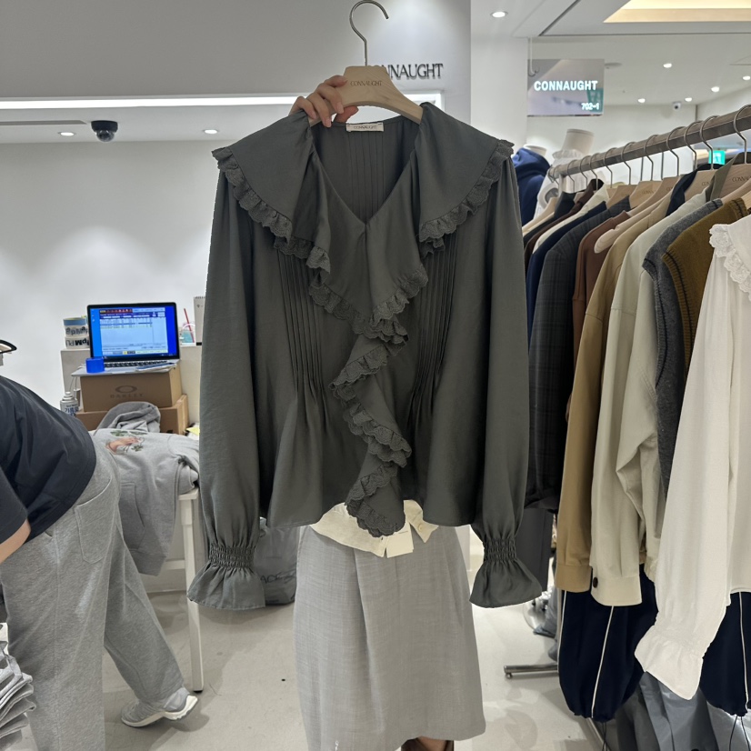 DAILYJUD韓國代購㊣女裝新品熱賣職業25秋冬休閑襯衫蕾絲衫DAILY JUD襯衫/蕾絲衫圖色2