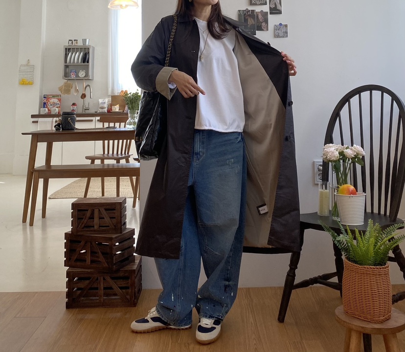 YESFREE韓國直郵㊣女裝新品真品職業熱賣休閑推薦25秋冬長款風衣YESFREE長款風衣