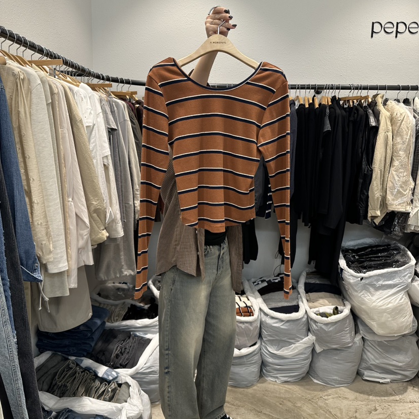 ALMOND PEPE東大門㊣代購女裝新品時尚推薦熱賣真品長袖T恤ALMOND PEPE長袖T恤圖色1