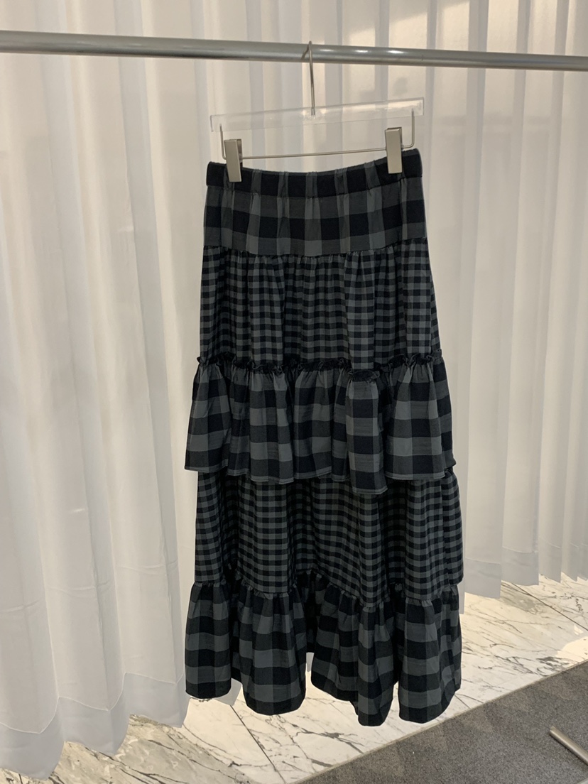 FABRIC韓國直郵㊣女裝新品人氣推薦時尚休閑長裙荷葉邊格紋FABRIC長裙