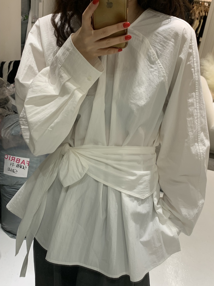 FABRIC東大門㊣實拍女裝新款人氣推薦熱賣襯衫蕾絲衫含腰帶FABRIC襯衫/蕾絲衫圖色1
