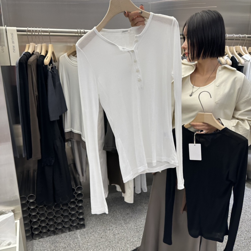 VELVET UNDERGROUND韓國代購㊣女士新品人氣長袖T恤羊毛紐扣VELVET UNDERGROUND長袖T恤圖色1