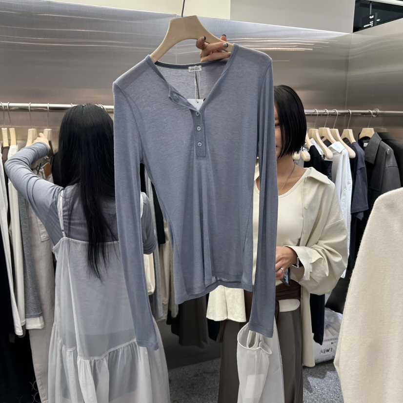 VELVET UNDERGROUND韓國代購㊣女士新品人氣長袖T恤羊毛紐扣VELVET UNDERGROUND長袖T恤圖色3