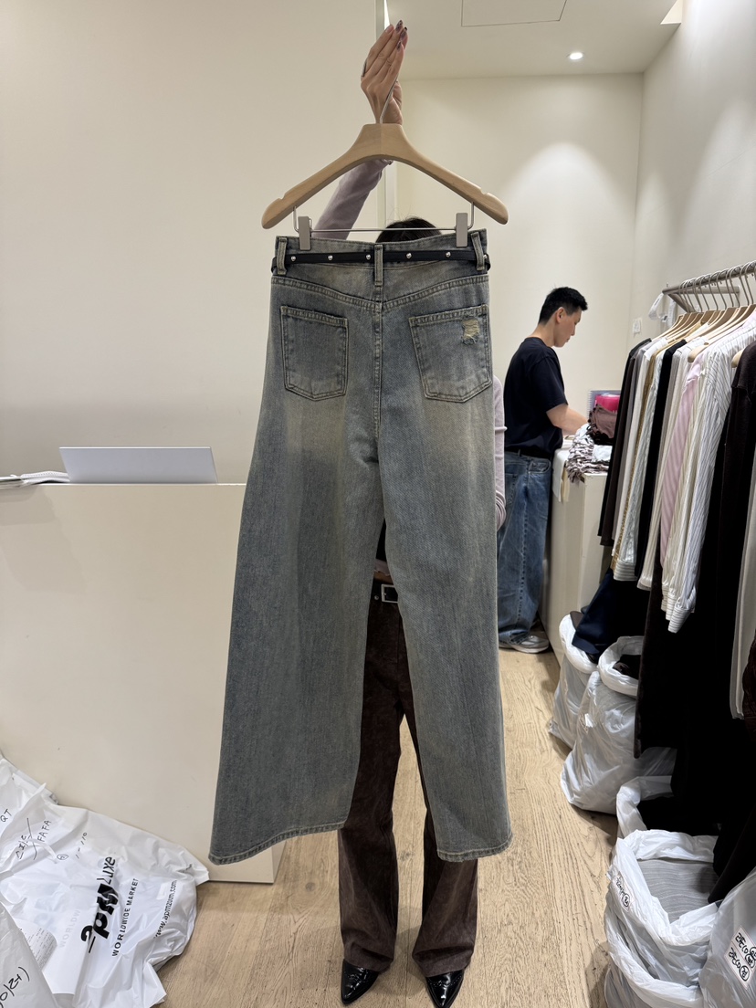 FLOWER-L東大門㊣代購女裝新品職業休閑人氣牛仔褲不含腰帶FLOWER-L牛仔褲