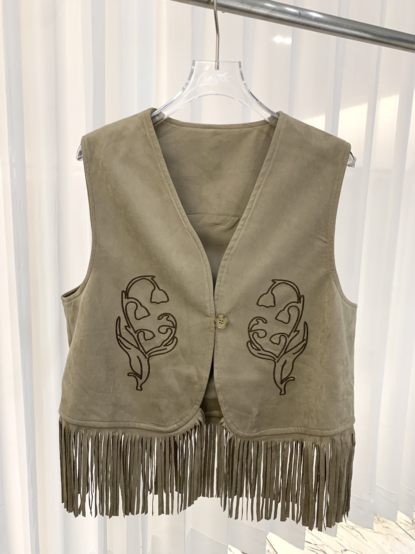 FABRIC韓國代購㊣女士新款人氣真品休閑職業馬甲絨面革刺繡FABRIC馬甲圖色1