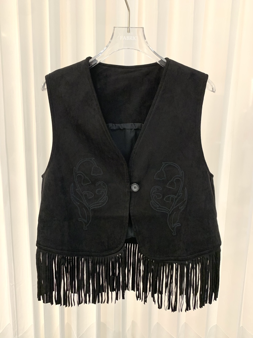 FABRIC韓國代購㊣女士新款人氣真品休閑職業馬甲絨面革刺繡FABRIC馬甲圖色2