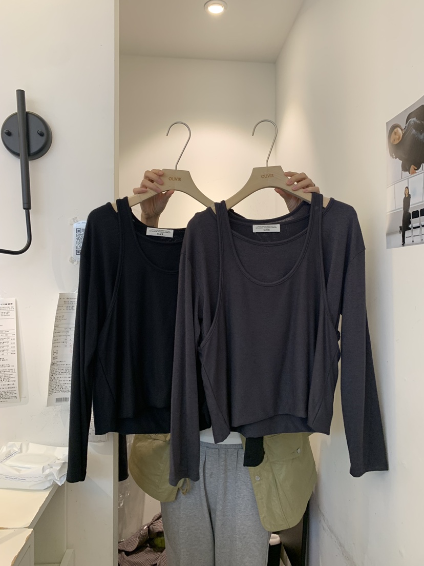 OUVIR東大門㊣代購女裝新品真品時尚職業長袖T恤假兩件雙面O.V.R/OUVIR長袖T恤