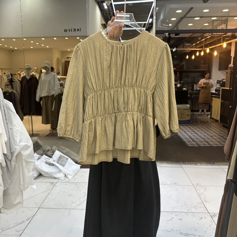 MARIGOLD東大門㊣實拍女裝新款熱賣人氣真品襯衫蕾絲衫褶皺MARIGOLD襯衫/蕾絲衫圖色1