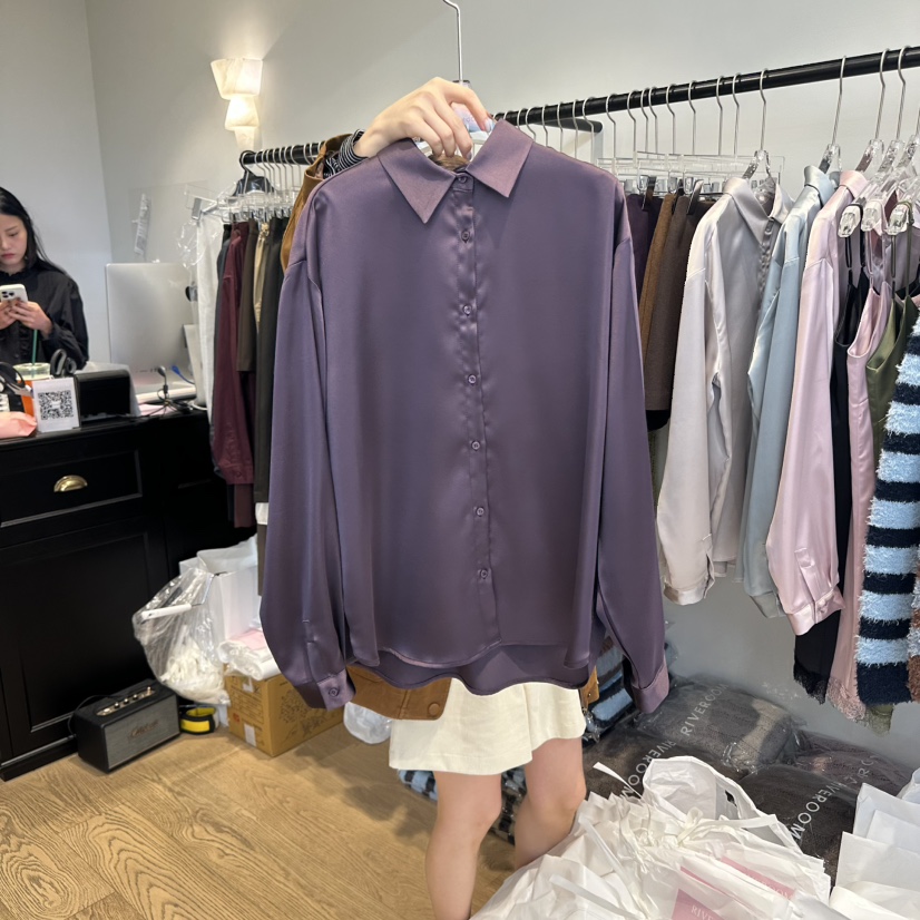 RIVEROOM東大門㊣直郵女裝新品休閑熱賣25秋冬襯衫蕾絲衫絲綢RIVEROOM襯衫/蕾絲衫圖色3