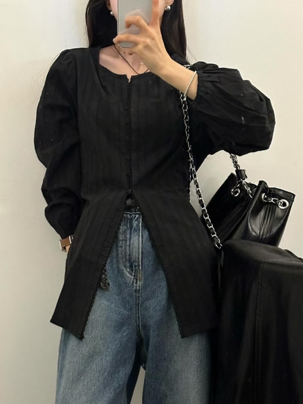 POETE-OT韓國代購㊣女士新款推薦人氣熱賣職業時尚襯衫蕾絲衫POETE襯衫/蕾絲衫圖色1