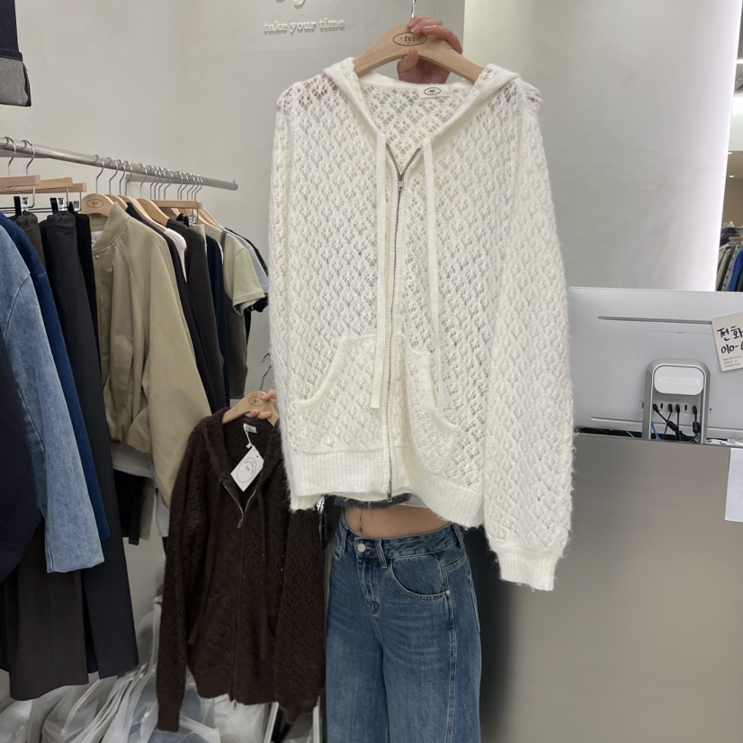 TAKE YOUE TIME韓國直郵㊣女裝新品25秋冬針織衫連帽拉鏈衫TAKE YOUE TIME針織衫圖色1