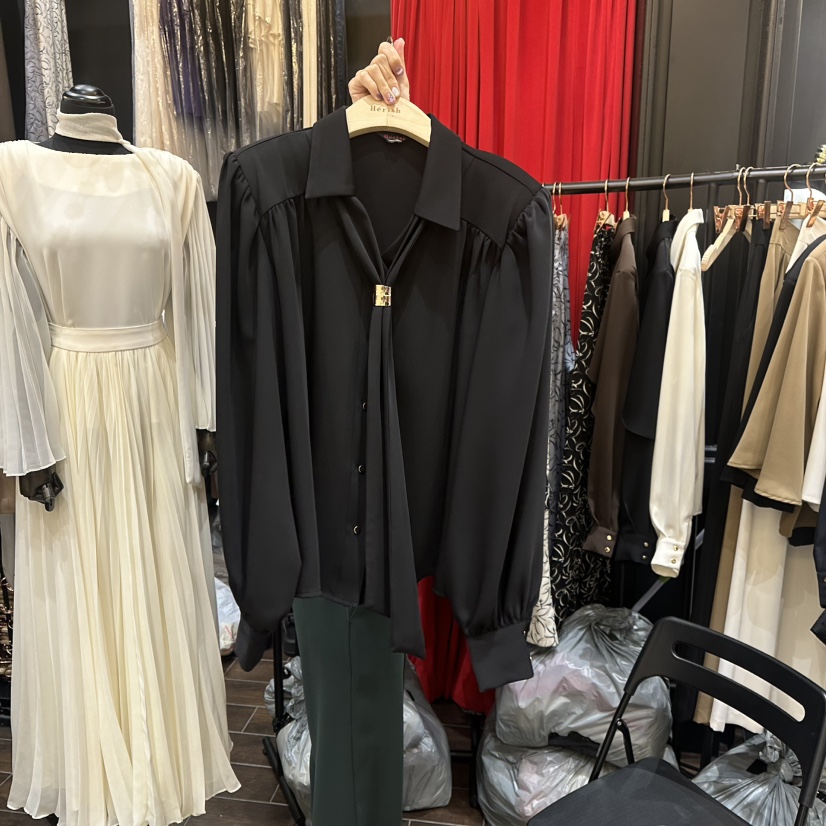 HERISH韓國代購㊣女士新品時尚25秋冬真品襯衫蕾絲衫含領帶Herish襯衫/蕾絲衫圖色3