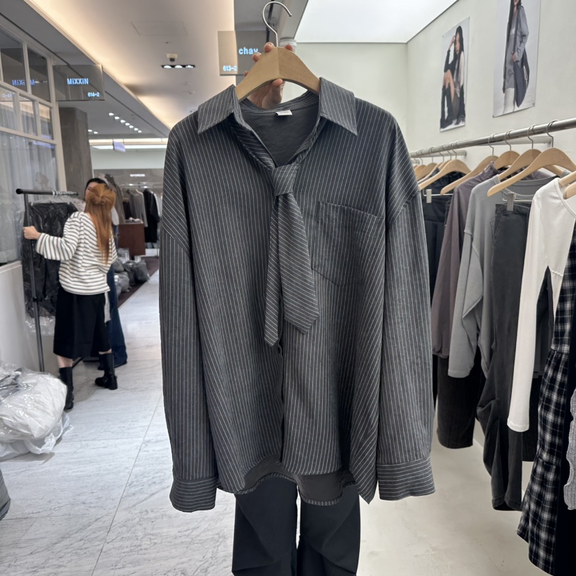 CHAV韓國直郵㊣女裝新品職業25秋冬時尚休閑襯衫蕾絲衫含領帶CHAV襯衫/蕾絲衫圖色1