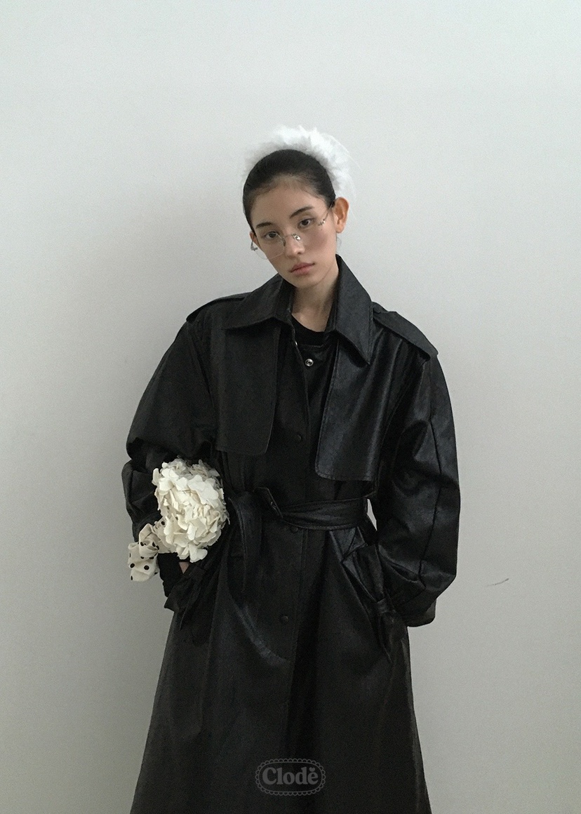 CLODE東大門㊣實拍女士新款時尚25秋冬人氣長款風衣含腰帶皮革CLODE長款風衣
