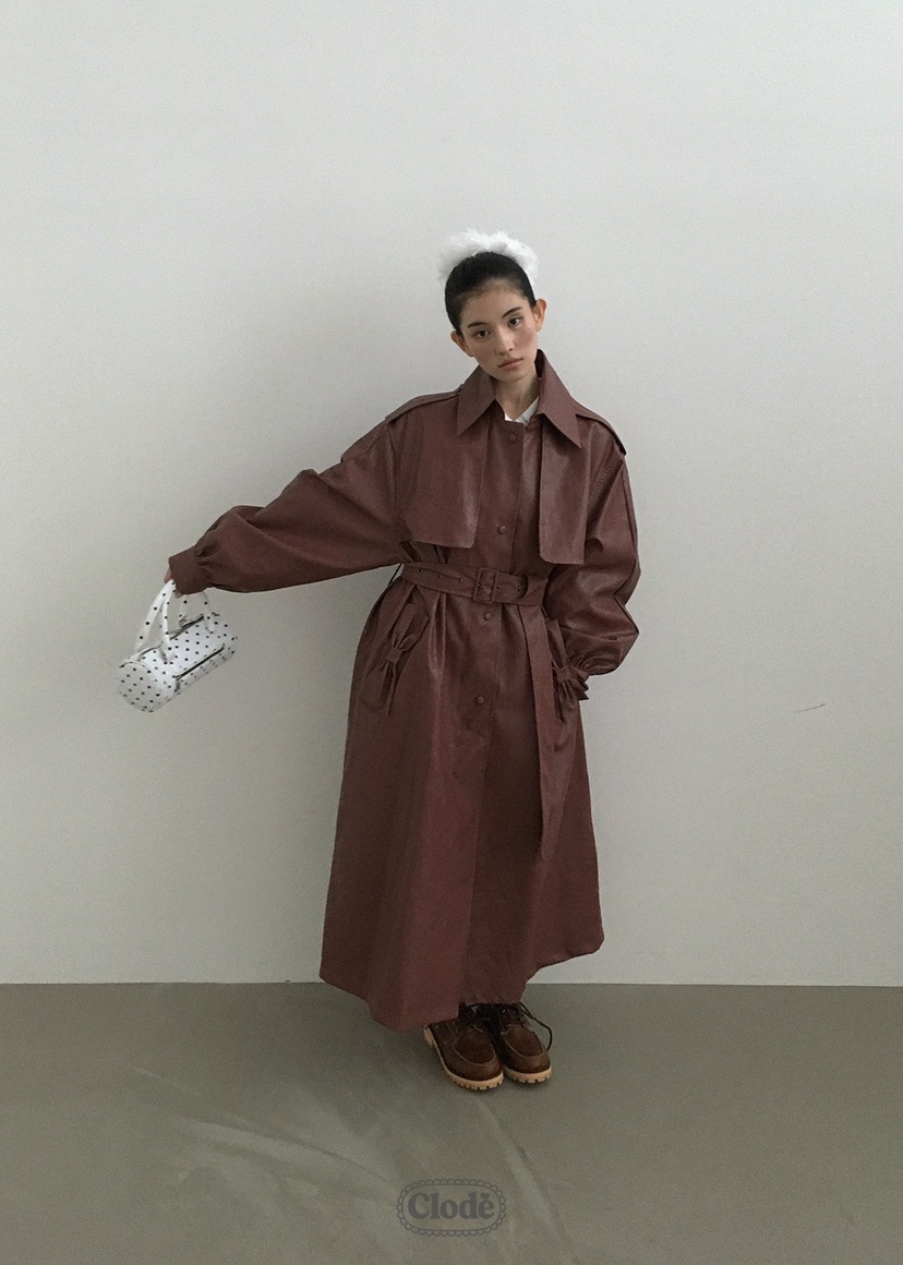 CLODE東大門㊣實拍女士新款時尚25秋冬人氣長款風衣含腰帶皮革CLODE長款風衣