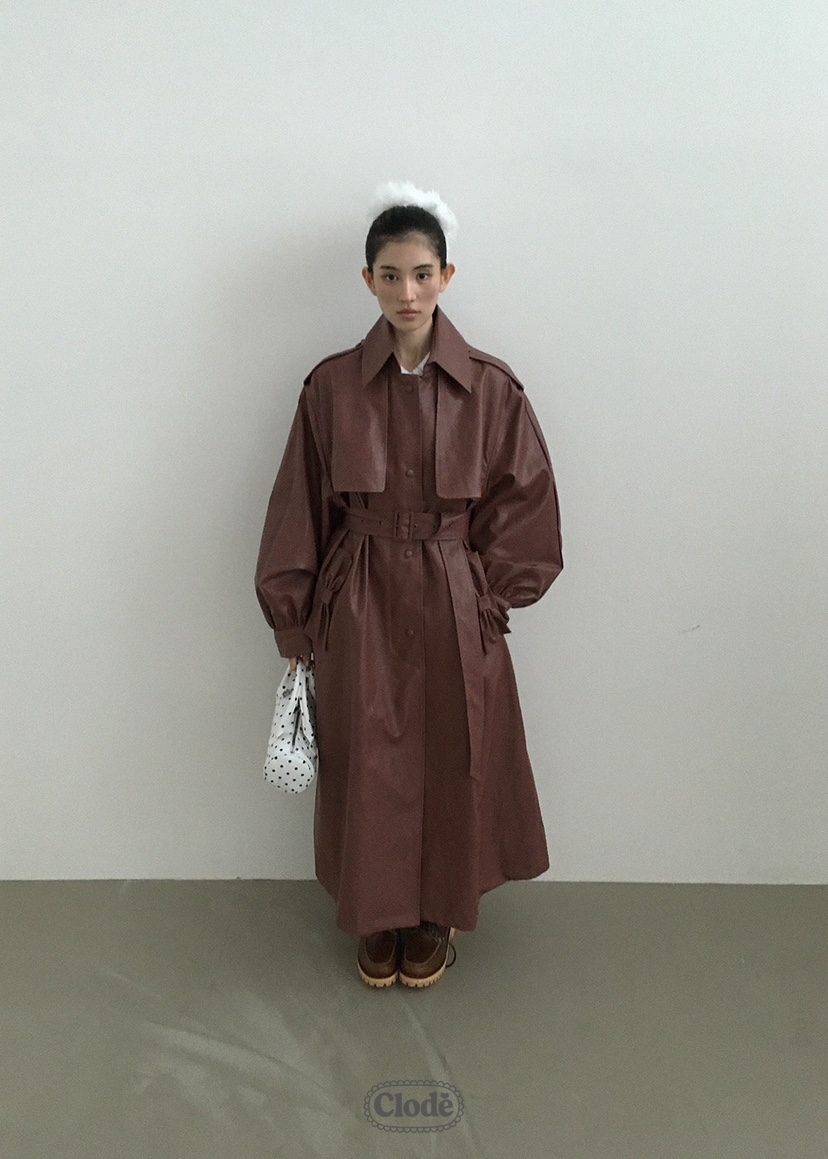 CLODE東大門㊣實拍女士新款時尚25秋冬人氣長款風衣含腰帶皮革CLODE長款風衣圖色1