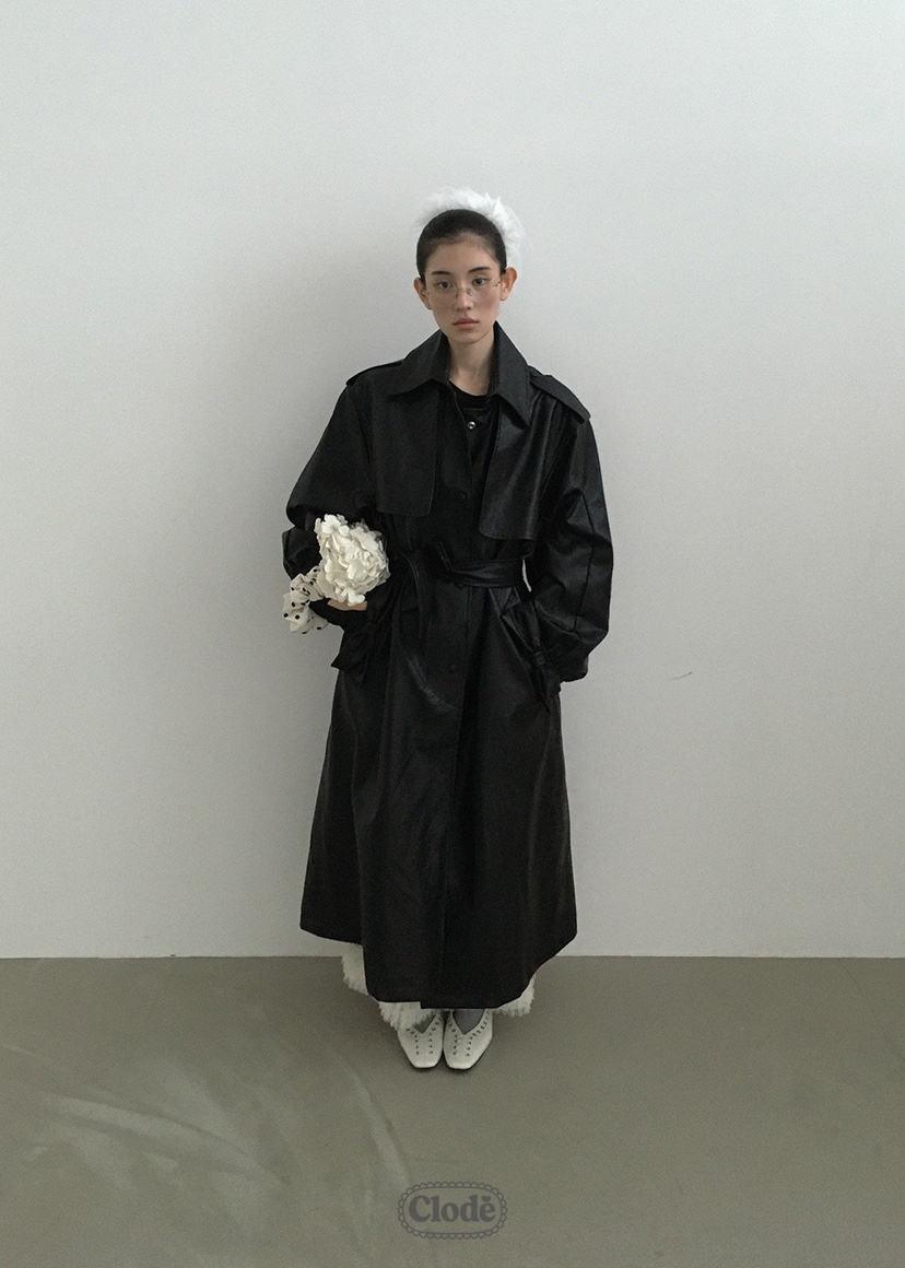CLODE東大門㊣實拍女士新款時尚25秋冬人氣長款風衣含腰帶皮革CLODE長款風衣圖色2